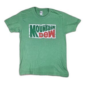Mountain Dew Graphic Tee Small Green Logo Shirt Optima Retro Soda Tee
